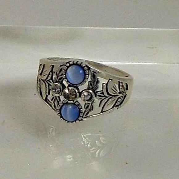 Vintage Sterling Silver Blue Cat's Eye Chrysoberyl CZ Ring NOS Size 8.25 3.4g - Picture 1 of 10